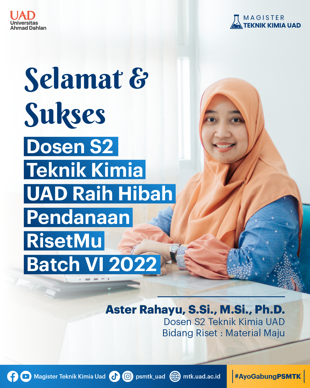 Aster Rahayu, Magister Teknik Kimia Universitas Ahmad Dahlan (UAD)